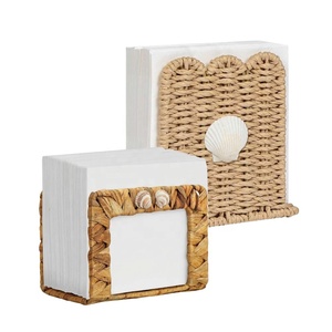 Scalloped Woven Square Napkin Holder Handmade <b>Paper</b> Rope Water Hyacinth Tissue Box Cover Farmhouse <b>Kitchen</b> Dining Decor - Product Image 3