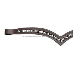 Banda de ceja de caballo de cuero acolchado de canal vacío en forma de V profunda personalizada con cadena de diamantes de imitación de una sola fila - Product Image 3