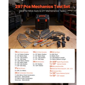 Set di Attrezzi Meccanici da 297 Pezzi con Chiavi a Bussola da 1/4, 3/8, 1/2 Pollici, Sistema SAE e Metrico - Product Image 3