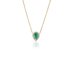 Simple Dainty Elegant Design K18 Yellow Gold <b>Emerald</b> & Diamond Single Stone Halo <b>Pendant</b> Necklace Everyday Wear Women's Jewelry - Product Image 5