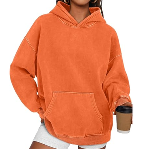 SILKZON INDS Hoodie streetwear original personnalisé en coton tricoté vieilli avec logo brodé sur le devant et manches tombantes pour femme - Product Image 1