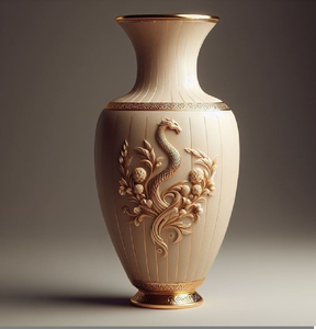 Vase blanc orné avec de magnifiques poignées baroques dorées et un relief de feuilles sur un fond sombre. Disponible aux prix de gros. - Product Image 2