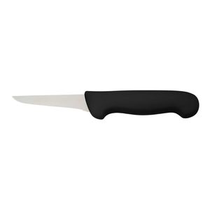 Couteaux à désosser la viande à manche noir avec une fine lame courbée argentée et un repose-doigts ergonomique pour la préparation et la découpe de la volaille - Product Image 1