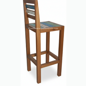 Tabouret de bar design en bois de bateau recyclé, style rustique vintage industriel, bois coloré original, pour pub, café, restaurant - Product Image 2