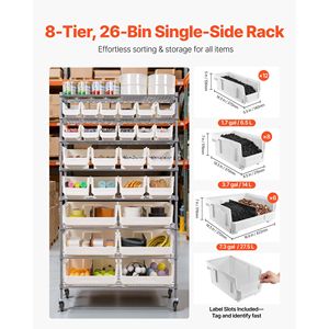 Scaffale mobile a 8 livelli con 26 contenitori, sistema di scaffalature in filo d'acciaio con ruote per l'organizzazione di attrezzi in garage - Product Image 2