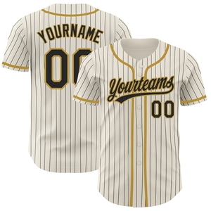Maillot de baseball authentique OMMIZ INDUSTRY noir à rayures fines et or vieilli, personnalisé, le plus vendu en gros - Product Image 1
