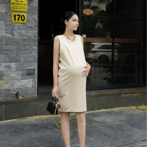 Casual Office Loose Solid 78% Polyester 18% Rayon 4% Spandex Wholesale Elastic Waist Summer Anti-Wrinkle Woolen Women's Dresses - Product Image 1