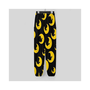 Yellow Moon Pattern <b>Pants</b> High Waist Elastic Ankle-Length Casual Knitted Joggers Loose Fit Printed Design - Product Image 2