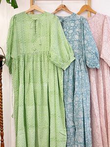 Pur coton Boho coloré confortable vêtements de jour élégant Maxi robe indien bloc impression broderie respirant caractéristique pour l'été décontracté - Product Image 2