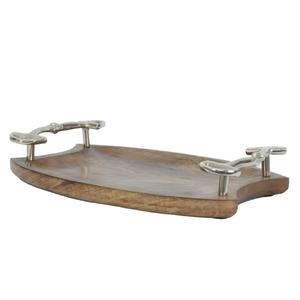 Bandeja de desayuno de madera estilo americano con asa decorativa de bocado de caballo plateado, bandejas de lujo para suministros de restaurante - Product Image 2