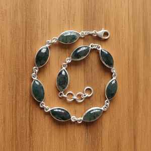 Bracelet en agate mousse, argent sterling 925, maillons marquise, réglable, bijoux en pierres précieuses pour femme, cadeau - Product Image 2