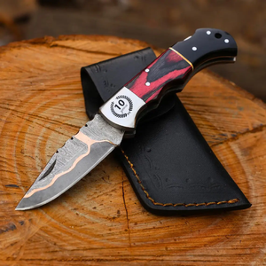 OEM Hand Engraved Copper Damascus Steel Survival <b>Folding</b> <b>Utility</b> <b>Knife</b> Pakka Wood Handle Limited Edition Luxury Pocket Blade - Product Image 1