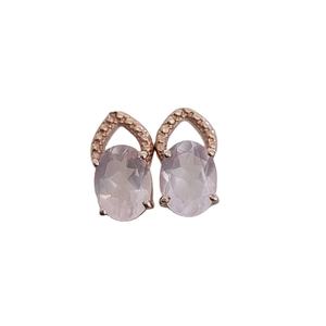 Stud de piedra de cuarzo rosa Plata de Ley 925 chapado en oro rosa diseño romántico mujer chica regalo de boda - Product Image 1