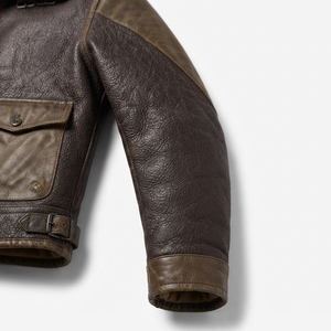 <b>Men</b> Genuine Leather <b>Sherpa</b> Lined Hooded Bomber <b>Jacket</b> Windproof Winter Outerwear Cotton Filled Moto Biker Style - Product Image 6