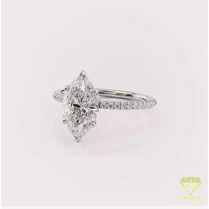 Bague de fiançailles en diamant de laboratoire taille marquise en or jaune avec bande pavée, bague de promesse solitaire pour femme, bijoux de mariage - Product Image 3
