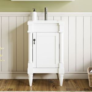 Mobile Bagno Moderno da 18 Pollici con Lavabo, Armadietto Autoportante con Anta per Spazi Ristretti, Vanità Bagno Moderne - Product Image 1