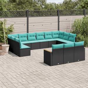 Ensemble de canapés de patio 13 pièces avec coussins noirs, meubles de jardin en polyrotin - Product Image 1