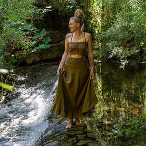 Falda Maxi de Algodón |   Falda con Estampado Tribal |   Cintura Elástica |   Falda Bohemia Asimétrica Estilo Gitano para Mujer - Product Image 1