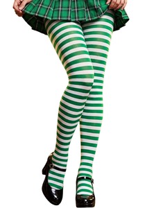 Pantimedias Opacas a Rayas Verdes y Blancas para Mujer, Pantimedias de Punto a la Moda para Todas las Temporadas, Uso Diario - Product Image 5