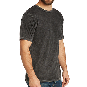 Men's Black <b>Washed</b> Cotton Jersey O-Neck Short Sleeve T-Shirt Regular Fit Casual Solid Color Knitted Design - Product Image 1