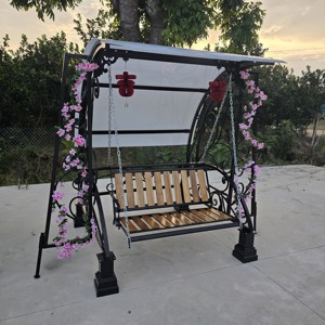 Decorative garden <b>swing</b> chair in wrought iron, outdoor patio <b>swing</b> set with durable metal <b>frame</b> and elegant handcrafted details - Product Image 6
