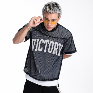 T-shirt de sport unisexe personnalisé Victory surdimensionné en maille respirante style streetwear hip-hop - Product Image 2