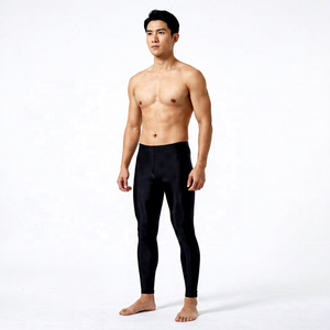 Leggings de compression longs pour hommes, couleur unie noir, en Spandex et Nylon, taille élastique - Product Image 6