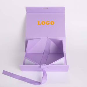 Custom Luxury Purple Folding <b>Magnetic</b> Paper <b>Box</b> with Embossing Ribbon Recycled Material Logo Printing for Clothing Shoes - Product Image 2