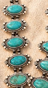 Western Turquoise Squash Blossom <b>Necklace</b> Long <b>Statement</b> Natural Stone Jewelry for Women Gift Wear - Product Image 2