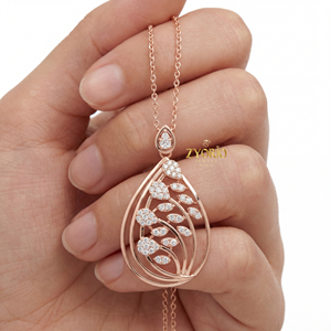 Colgante de Diamante en Forma de Lágrima con Cadena, Chapado en Oro Rosa, Joyería de Lujo para Mujer, para Compromiso, Boda, Aniversario, Fiesta - Product Image 2