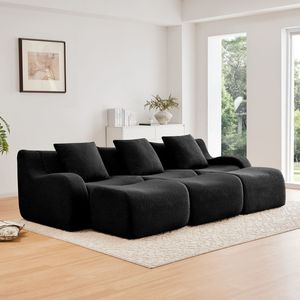 Divano a Tre Posti in Tessuto Teddy di Alta Qualità, Design Ergonomico con Braccioli Curvi, Nessun Montaggio Richiesto, Antiscivolo per Soggiorno - Product Image 1