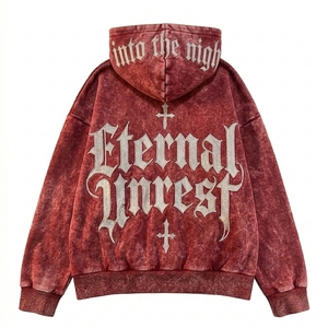 Sweat à capuche tendance style streetwear délavé à l'acide, imprimé graphique, coupe oversize premium avec patch en chenille - Product Image 3