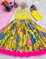 Nouvelle Robe Ethnique Bollywood pour Bébé Fille 2026 – Salwar Kameez Hiver Jaune Rose Imprimé Kalamkari en Soie Brodé Anti-Plis