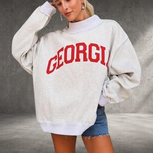 Sweat-shirt à col montant personnalisé avec logo imprimé, épaules tombantes, style streetwear décontracté, grandes tailles pour femmes, bleu clair - Product Image 3