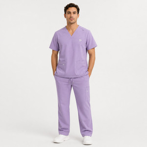 Conjunto de Uniforme Médico Unisex Más Vendido, Top con Cuello en V y Pantalones, Color Morado, Uniformes de Hospital, Ropa de Trabajo Médica de Poliéster Tejido - Product Image 3