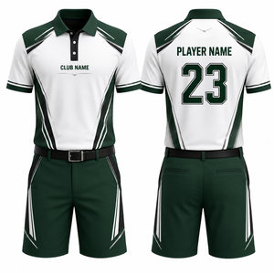 Ensemble polo et short de golf sportif pour femme MEGAMAPLE, blanc et vert dégradé, blocs de couleur, séchage rapide, Spandex/Coton, logo imprimé sur le devant - Product Image 1