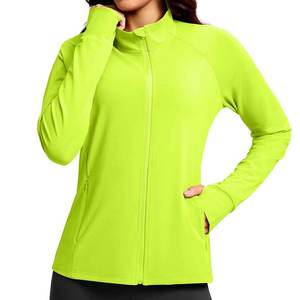 Chaqueta de Forro Polar con Cremallera y Manga Larga para Mujer, Color Verde Lima, Tejida, Transpirable, Cuello Alto, Largo Regular, para Otoño - Product Image 1
