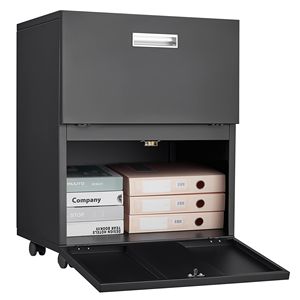 Mobiletto Portadocumenti a 2 Ante in Acciaio Nero, Arredo Ufficio per Stampanti e Archivio - Product Image 1