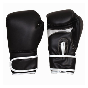 Gants de boxe en cuir PU noir avec bordure blanche, fermeture auto-agrippante, unisexe, entraînement pour adultes de 14 ans et plus, design respirant - Product Image 1