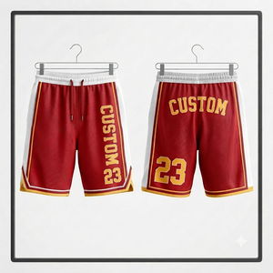 Shorts de basketball personnalisés pour hommes, rouge, blanc, or, 23, impression par sublimation, cordon de serrage à la taille, taille plus, vêtements de sport décontractés - Product Image 1