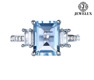 Jewelux Women's 925 <b>Silver</b> Rhodium Plated Morganite Engagement <b>Ring</b> With <b>Emerald</b> Cut Prong Setting Classic Style - Product Image 3
