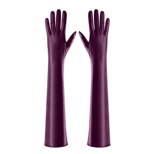 Gants longs en similicuir violet prune sexy pour femme, longueur opéra, pour costumes de scène et de boîte de nuit - Product Image 1