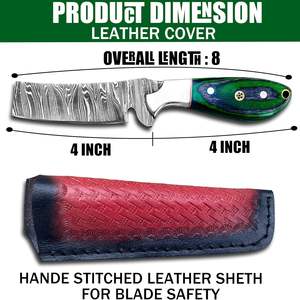 Cuchillo de vaquero forjado a mano de acero de Damasco, cuchilla fija EDC de espiga completa, mango de madera con funda de cuero, OEM personalizado - Product Image 4