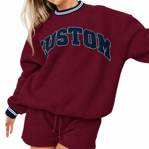 Sweat-shirt surdimensionné personnalisé OEM/ODM avec col rayé et poignets côtelés, imprimé avec des lettres personnalisées, en molleton doux - Product Image 1