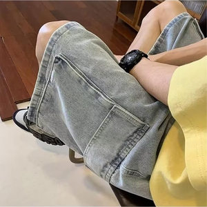 Shorts en jean délavé OEM pour hommes et femmes, coupe ample, style streetwear vintage, logo personnalisé, vente en gros - Product Image 6