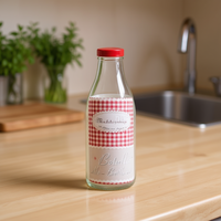 Botella de Vidrio Redonda de 12U 1L de Calidad Premium con Tapa de Rosca, Impresión de Calcomanía en la Superficie, Modelo 825374, de España, para Uso en Bebidas