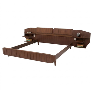 Cama de plataforma moderna de lujo de madera maciza para hotel con mesitas de noche integradas, elegante mobiliario de dormitorio para villas y resorts. - Product Image 2
