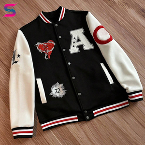 Black <b>White</b> Color 2026 With Wholesale Rate Digital Print Loose Fit Long Sleeve Outerwear College Baseball Letterman <b>Jackets</b> - Product Image 3