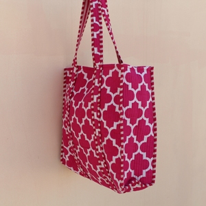 Luxury Cotton Durable <b>Medium</b> Tote <b>Bag</b> Stylish White Geometric Pattern Long Handle Lightweight Shopping <b>Bag</b> - Product Image 3
