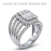 Bague de mariage personnalisée en or 18 carats avec diamants multi-bandes et grappe de baguettes, bijoux fins, fabrication OEM ODM